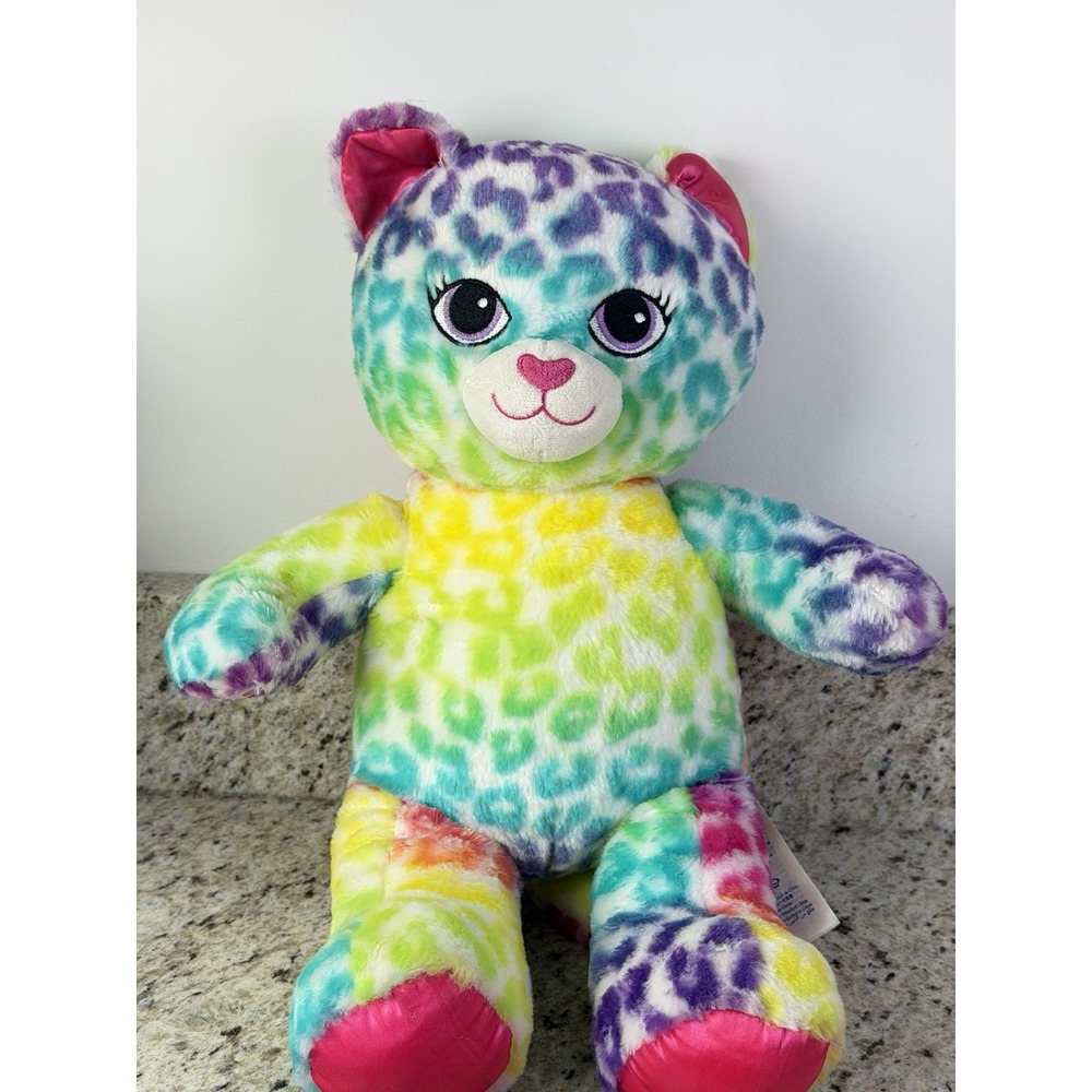 Build a Bear Rainbow Leopard Cheetah Spotted Cat Plush 17" Colorful BAB.
